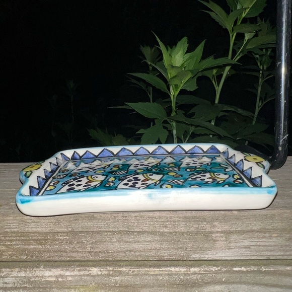 Vintage Ceramic Signed Jerusalem Tray or Dish School of Fish Preowned 6.75” L - Picture 10 of 14